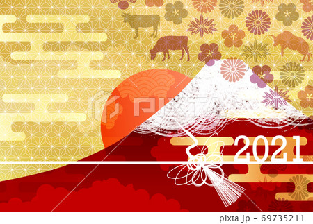 丑　年賀状　干支　背景 69735211