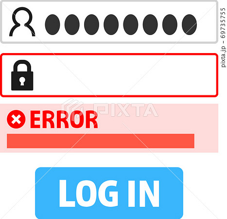 パスワードのエラーメッセージが出たログイン画面のイラスト素材