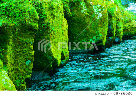 菊池溪谷の流れと岩苔の風景です。 69736030