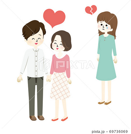 仲良しな男女と泣く女性のイラストのイラスト素材 仲良しな男女と泣く女性のイラストのイラスト素材