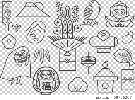 新年單色插畫集 新年單色插畫集 69736207