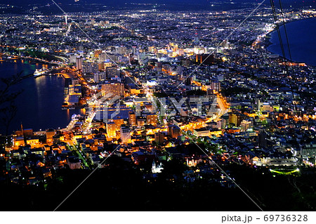 函館ロープウェイ 函館山 夜景 景色の写真素材