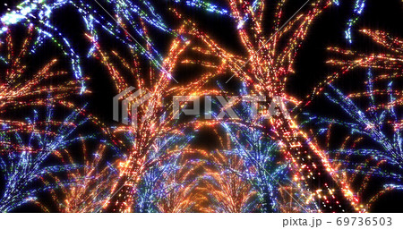 イルミネーション ツリー クリスマス ネオン 街 ライトアップ 3d イラスト 背景 バックのイラスト素材