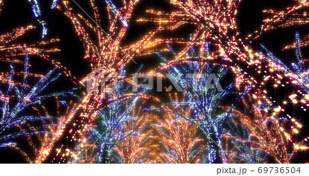 イルミネーション ツリー クリスマス ネオン 街 ライトアップ 3d イラスト 背景 バックのイラスト素材