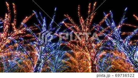 イルミネーション ツリー クリスマス ネオン 街 ライトアップ 3d イラスト 背景 バックのイラスト素材