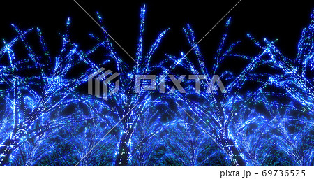 イルミネーション ツリー クリスマス ネオン 街 ライトアップ 3d イラスト 背景 バックのイラスト素材