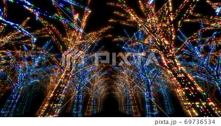 イルミネーション ツリー クリスマス ネオン 街 ライトアップ 3d イラスト 背景 バックのイラスト素材