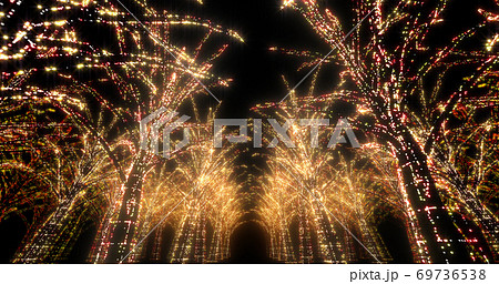 イルミネーション ツリー クリスマス ネオン 街 ライトアップ 3d イラスト 背景 バックのイラスト素材