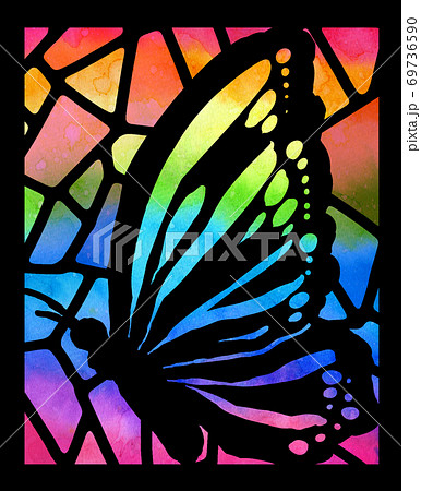 蝶のステンドグラスのイラスト素材
