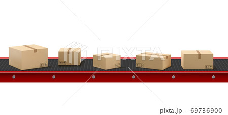 Conveyor belt with cardboard boxes at factory 69736900