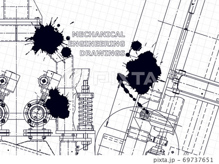 Machine-building industry. Mechanical engineering drawing. Instrument-making drawings. Black Ink. Blots. Technical illustration Machine-building industry. Mechanical engineering drawing. Instrument-making drawings. Black Ink. Blots. Technical illustration 69737651