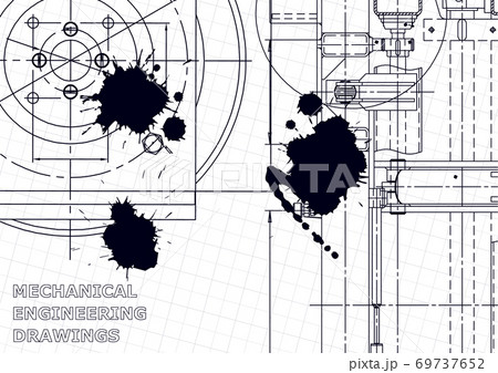 Machine-building industry. Mechanical engineering drawing. Instrument-making drawings. Black Ink. Blots. Technical illustration Machine-building industry. Mechanical engineering drawing. Instrument-making drawings. Black Ink. Blots. Technical illustration 69737652