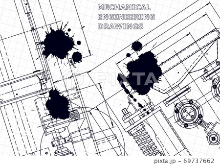 Machine-building industry. Mechanical engineering drawing. Instrument-making drawings. Black Ink. Blots. Technical illustration Machine-building industry. Mechanical engineering drawing. Instrument-making drawings. Black Ink. Blots. Technical illustration 69737662