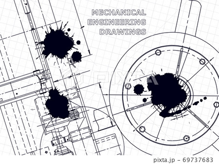 Machine-building industry. Mechanical engineering drawing. Instrument-making drawings. Black Ink. Blots. Technical illustration 69737683