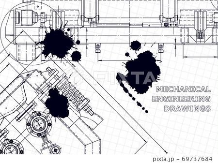 Machine-building industry. Mechanical engineering drawing. Instrument-making drawings. Black Ink. Blots. Technical illustration 69737684