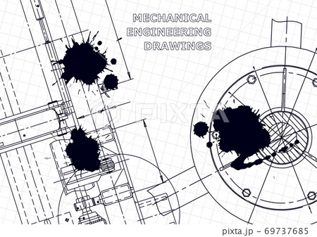 Machine-building industry. Mechanical engineering drawing. Instrument-making drawings. Black Ink. Blots. Technical illustration 69737685
