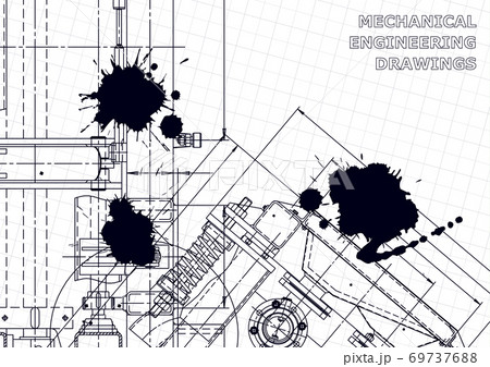 Machine-building industry. Mechanical engineering drawing. Instrument-making drawings. Black Ink. Blots. Technical illustration Machine-building industry. Mechanical engineering drawing. Instrument-making drawings. Black Ink. Blots. Technical illustration 69737688
