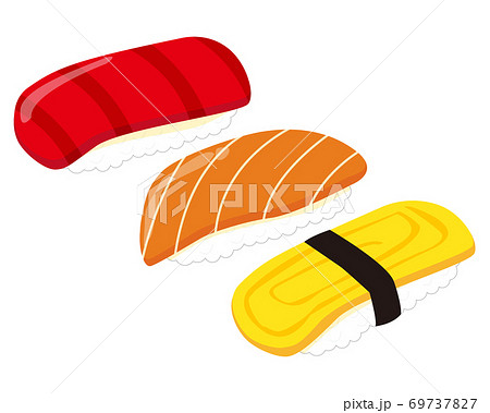 サーモンと鮪と玉子の握り寿司のベクターイラスト 鮭握り マグロのイラスト素材