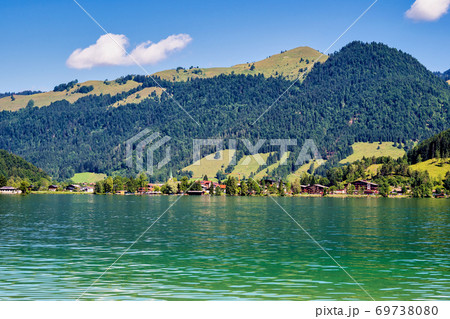 Lake Walchsee near Koessen at the Wilder and Zahmer Kaiser in Tirol, Austria Lake Walchsee near Koessen at the Wilder and Zahmer Kaiser in Tirol, Austria 69738080