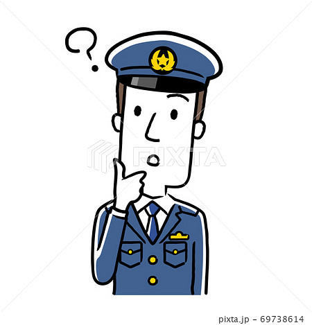 イラスト素材：若い男性警察官、疑問を持つ 69738614