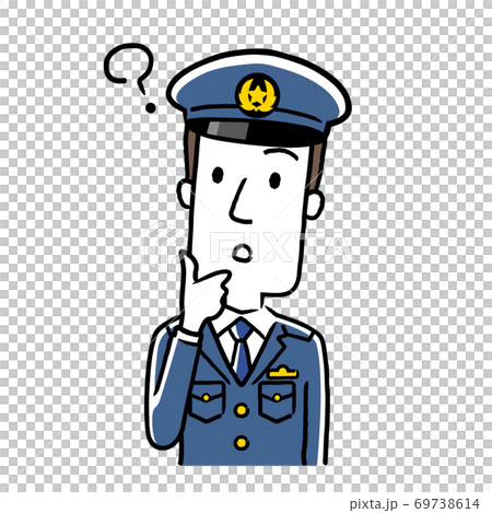 イラスト素材：若い男性警察官、疑問を持つ 69738614