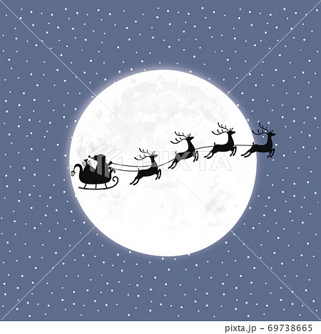 Santa with reindeer on the background of the moon and snow 69738665