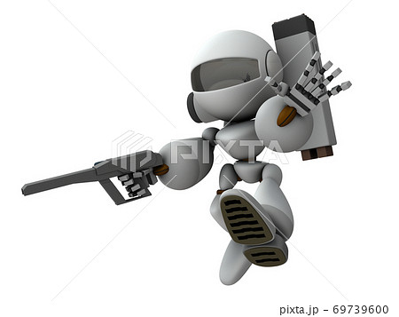 降下侵攻する武装ロボット兵 3dレンダリング のイラスト素材