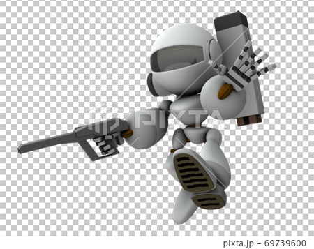 降下侵攻する武装ロボット兵。3Dレンダリング。 69739600