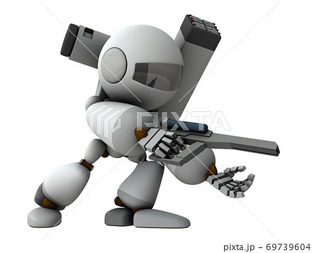 偵察しながら前進する人工知能のロボット。3Dレンダリング。 偵察しながら前進する人工知能のロボット。3Dレンダリング。 69739604