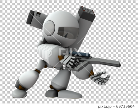 偵察しながら前進する人工知能のロボット。3Dレンダリング。 偵察しながら前進する人工知能のロボット。3Dレンダリング。 69739604
