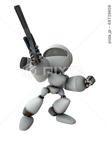 ライフルで応戦するロボット兵 3dレンダリング のイラスト素材