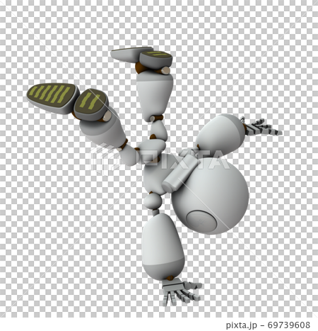 パルクール 片手で地を着いて側転するロボット 3dレンダリング のイラスト素材