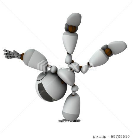 パルクール。片手で地を着いて側転するロボット。3Dレンダリング。 69739610