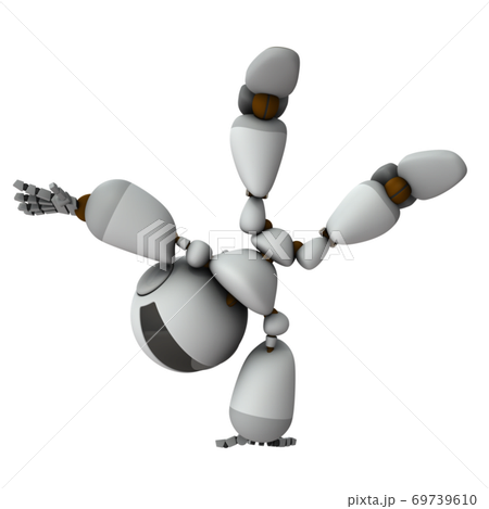 パルクール。片手で地を着いて側転するロボット。3Dレンダリング。 69739610