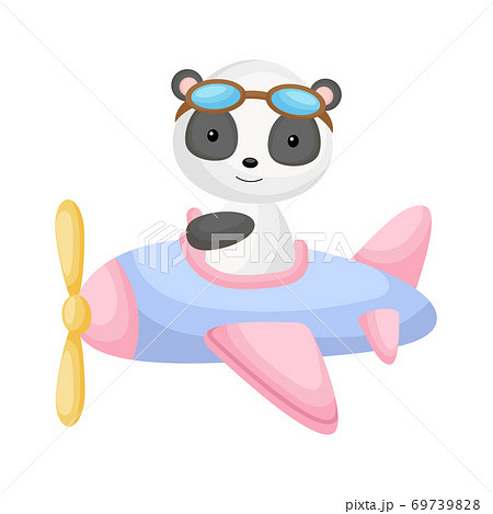 Cute panda pilot wearing aviator goggles flying an airplane. Graphic element for childrens book, album, scrapbook, postcard, mobile game. Cute panda pilot wearing aviator goggles flying an airplane. Graphic element for childrens book, album, scrapbook, postcard, mobile game. 69739828