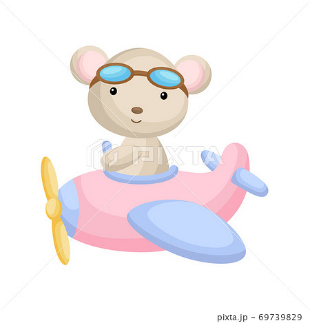 Cute mouse pilot wearing aviator goggles flying an airplane. Graphic element for childrens book, album, scrapbook, postcard, mobile game. Cute mouse pilot wearing aviator goggles flying an airplane. Graphic element for childrens book, album, scrapbook, postcard, mobile game. 69739829