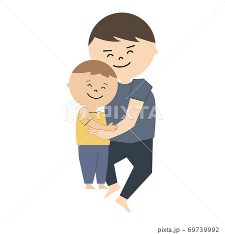 ハグをする男の子と男性のイラストのイラスト素材