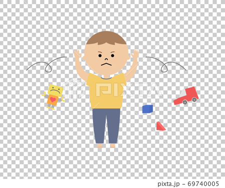 怒っておもちゃを投げる男の子のイラストのイラスト素材