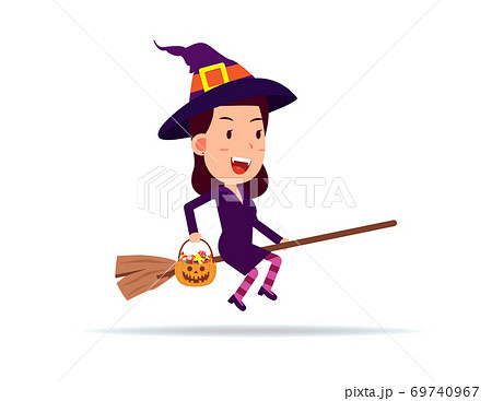 Female celebrate halloween wears witch costume. Happy Halloween Day 69740967