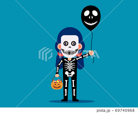 Female celebrate halloween wears skeleton costume. Happy Halloween Day Female celebrate halloween wears skeleton costume. Happy Halloween Day 69740968