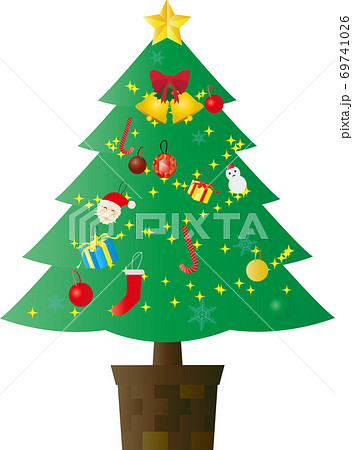 綺麗で可愛いクリスマスツリーのイラストのイラスト素材