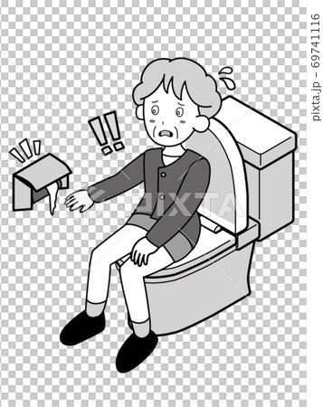 トイレットペーパーがなく焦っているおばあさん 69741116