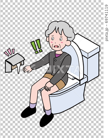 トイレットペーパーがなく焦っているおばあさん 69741119