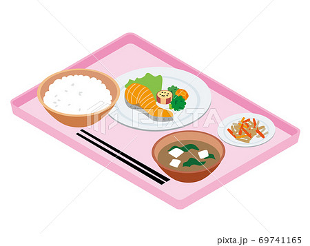日本の社員食堂の給食 焼鮭 のイラスト素材