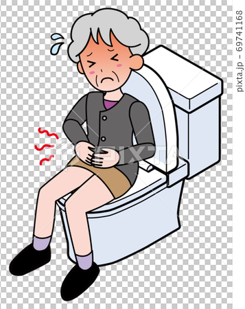 Grandmother suffering from constipation in the bathroom 69741168