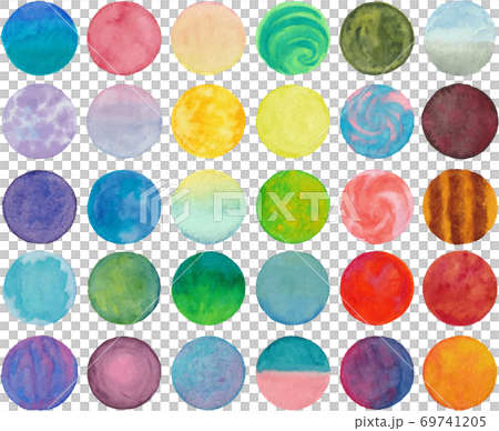 丸い水彩テクスチャ30個セット 水彩ベクター のイラスト素材