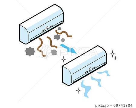 ホコリや汚れが気になるエアコンを清掃します ビフォー アフター のイラスト素材