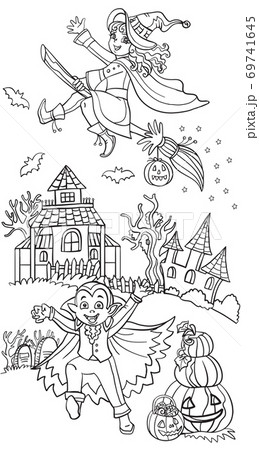 Vector cartoon halloween illustration vampire and witch Vector cartoon halloween illustration vampire and witch 69741645