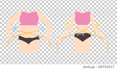 メジャーでウエストを図る女性の腹部のイラスト　before　after 69742017