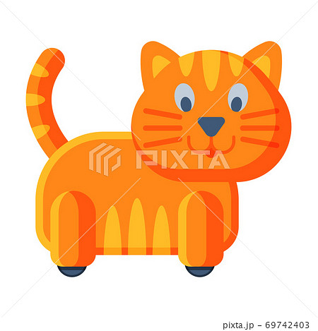 Cat on Wheels Baby Toy, Cute Colorful Plastic Plaything for Toddler Kids Flat Vector Illustration 69742403